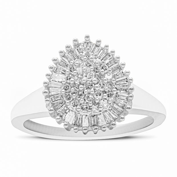 10K White Gold 1/2CTW Diamond Pear-Shaped Pavé Halo Cocktail Ring