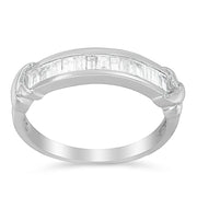 925 Silver 1/2ct Baguette Diamond Channel Set Wedding Band