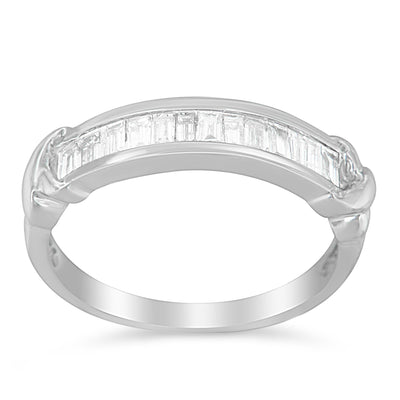 925 Silver 1/2ct Baguette Diamond Channel Set Wedding Band