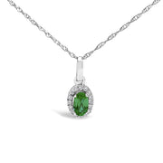10K White Gold 5x3mm Gemstone & Diamond Halo Oval 18" Pendant Necklace