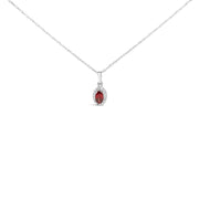 10K White Gold 5x3mm Gemstone & Diamond Halo Oval 18" Pendant Necklace