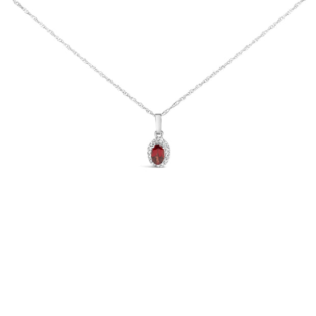 10K White Gold 5x3mm Gemstone & Diamond Halo Oval 18" Pendant Necklace