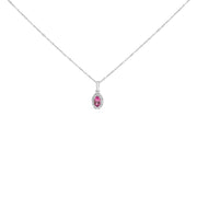 10K White Gold 5x3mm Gemstone & Diamond Halo Oval 18" Pendant Necklace