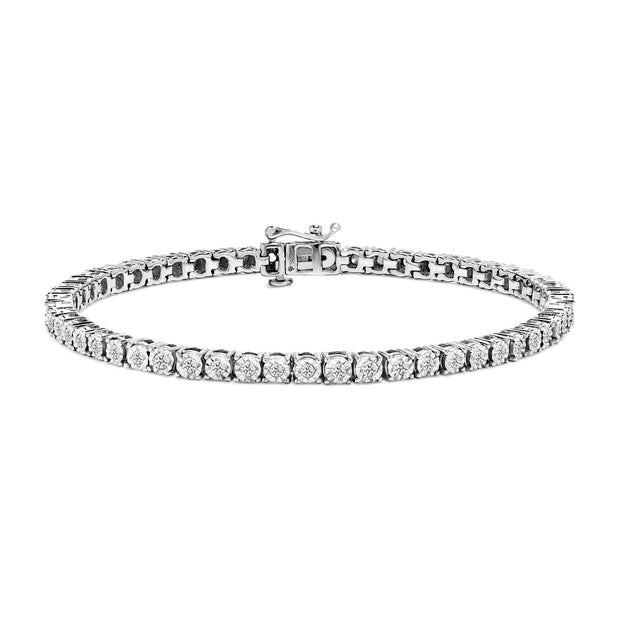 .925 Sterling Silver 1CT Miracle-Set Diamond Bezel Tennis Bracelet