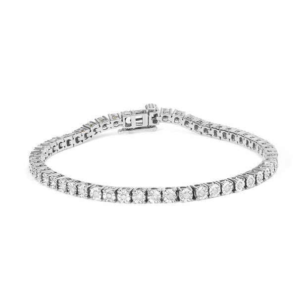 .925 Sterling Silver 1CT Miracle-Set Diamond Bezel Tennis Bracelet