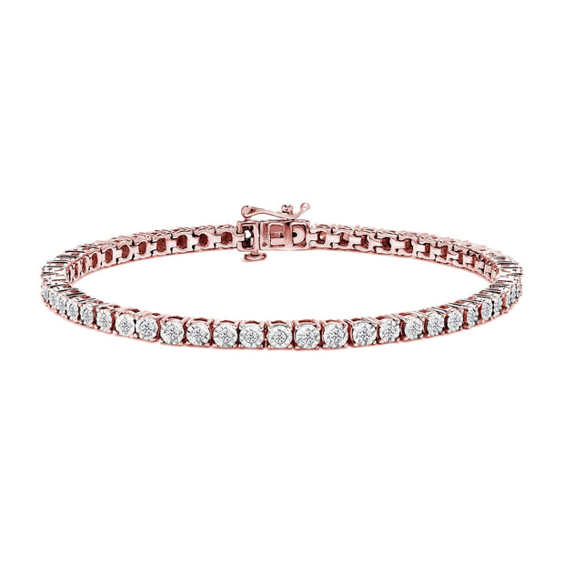 .925 Sterling Silver 1CT Miracle-Set Diamond Bezel Tennis Bracelet