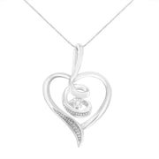 Espira 10K White Gold .03CT Diamond Swirl Open Heart 18" Pendant Necklace