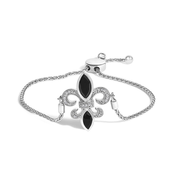.925 Sterling Silver Marquise Black Onyx and Diamond Accent Lariat Bracelet