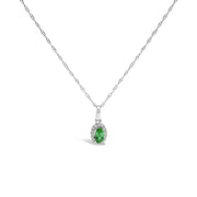 10K White Gold 5x3mm Gemstone & Diamond Halo Oval 18" Pendant Necklace