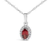 10K White Gold 5x3mm Gemstone & Diamond Halo Oval 18" Pendant Necklace