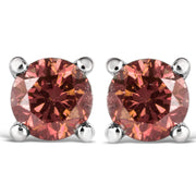 10K White Gold 1CT Pink Lab Diamond Round 4-Prong Solitaire Earrings