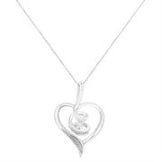 Espira 10K White Gold .03CT Diamond Swirl Open Heart 18" Pendant Necklace