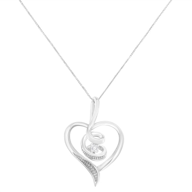 Espira 10K White Gold .03CT Diamond Swirl Open Heart 18" Pendant Necklace