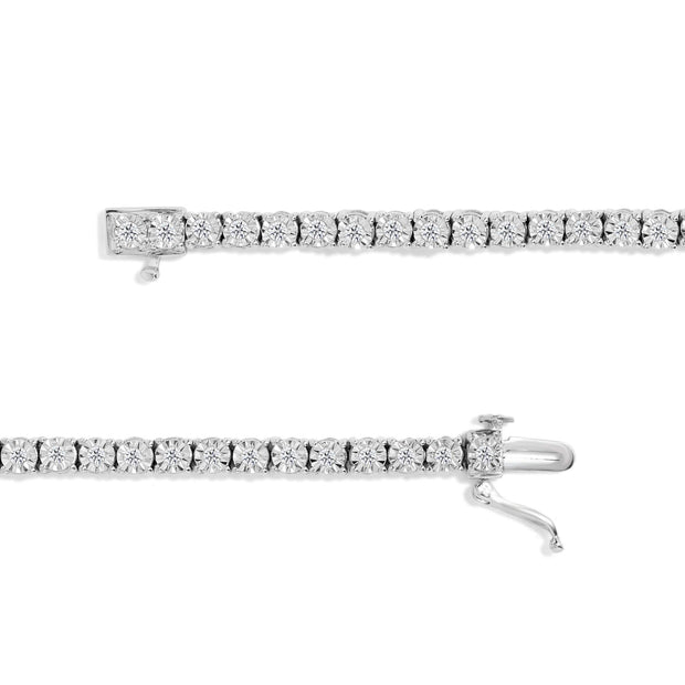 .925 Sterling Silver 1CT Miracle-Set Diamond Bezel Tennis Bracelet