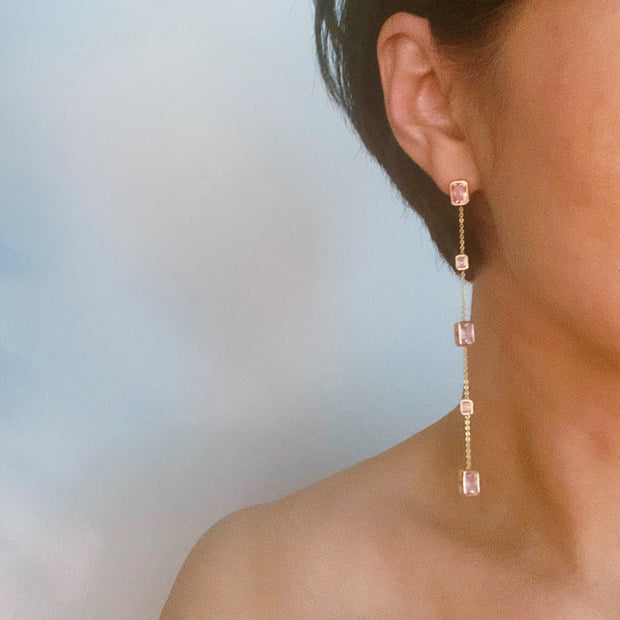 Five Stones Dangle Drop Earrings on Model 