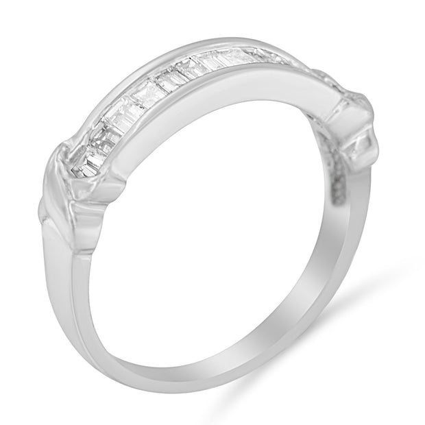 925 Silver 1/2ct Baguette Diamond Channel Set Wedding Band