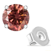10K White Gold 1CT Pink Lab Diamond Round 4-Prong Solitaire Earrings