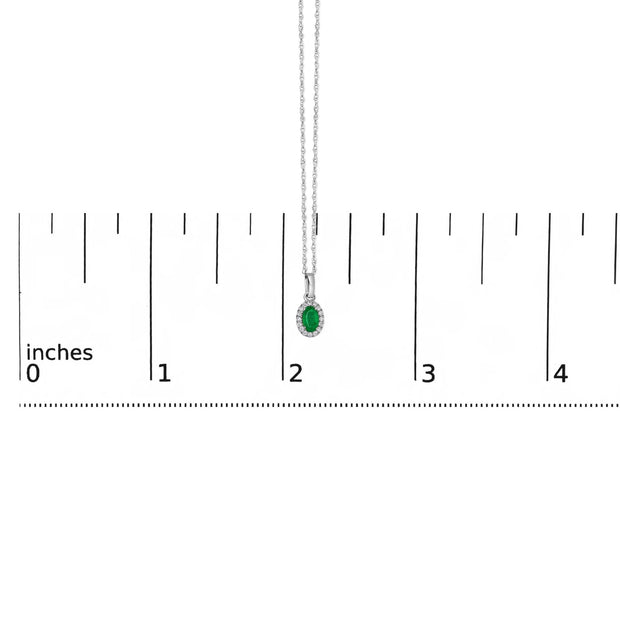 10K White Gold 5x3mm Gemstone & Diamond Halo Oval 18" Pendant Necklace