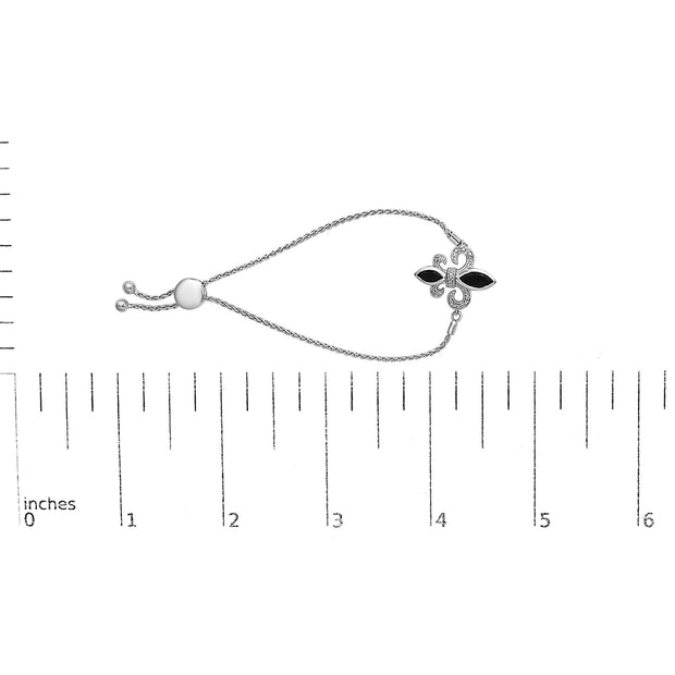 .925 Sterling Silver Marquise Black Onyx and Diamond Accent Lariat Bracelet