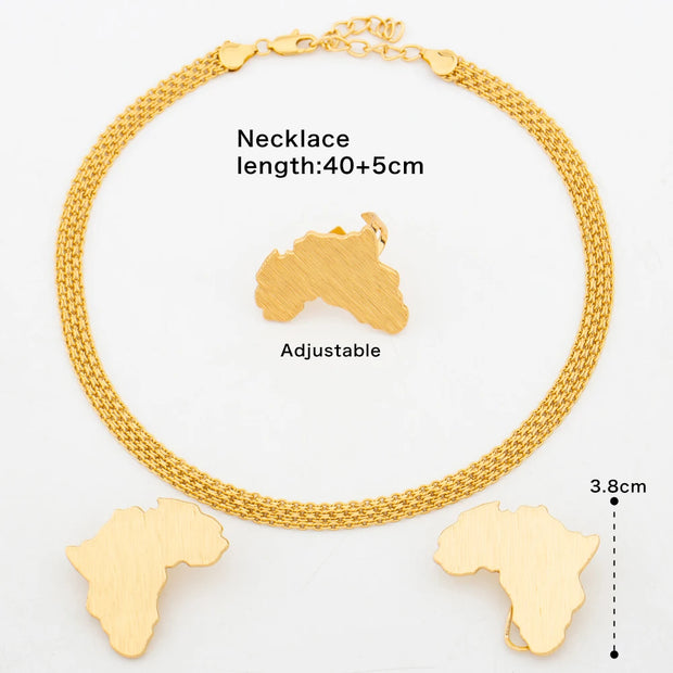 Trend Gold Jewelry Set – Necklace, Clip Earrings & Ring, Italian Elegant Party Accessories for Women