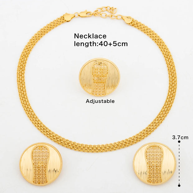 Trend Gold Jewelry Set – Necklace, Clip Earrings & Ring, Italian Elegant Party Accessories for Women