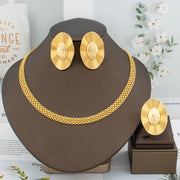 Trend Gold Jewelry Set – Necklace, Clip Earrings & Ring, Italian Elegant Party Accessories for Women