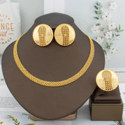 Trend Gold Jewelry Set – Necklace, Clip Earrings & Ring, Italian Elegant Party Accessories for Women