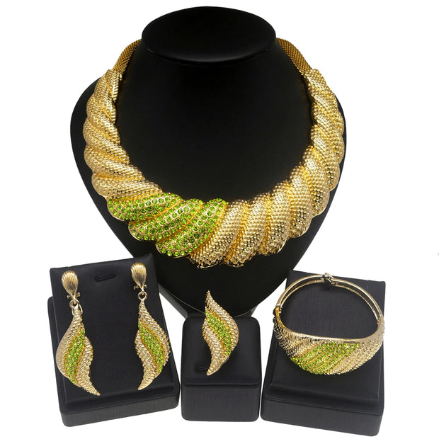 Luxury Dubai Bridal Jewelry Set – Necklace, Earrings, Bracelet &amp; Ring
