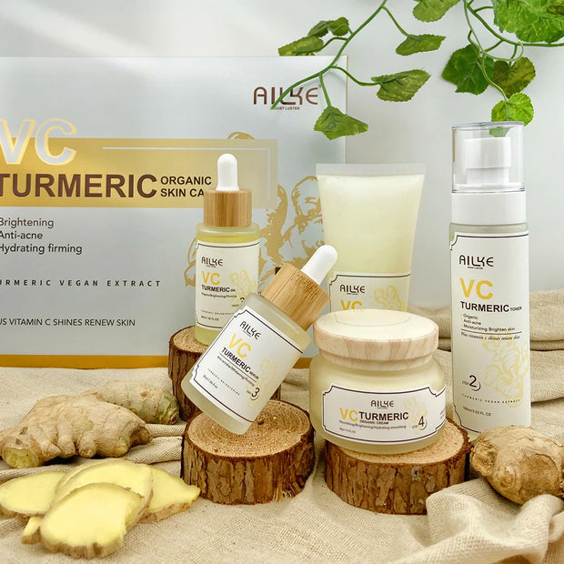 AILKE Turmeric Vitamin C Skin Care Set – Organic Anti-Acne, Whitening & Hydrating Korean Facial Products