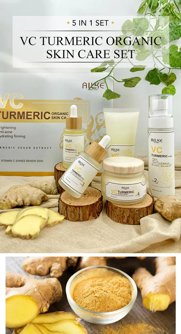 AILKE Turmeric Vitamin C Skin Care Set – Organic Anti-Acne, Whitening & Hydrating Korean Facial Products