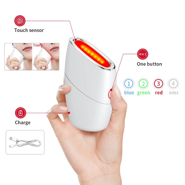 LED Photon Face Beauty Device – EMS, Vibration & 3-Color Light Therapy