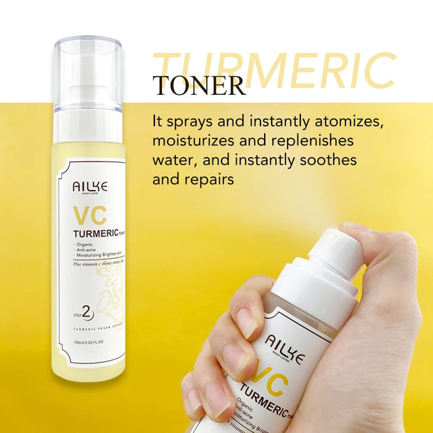 AILKE Turmeric Vitamin C Skin Care Set – Organic Anti-Acne, Whitening & Hydrating Korean Facial Products
