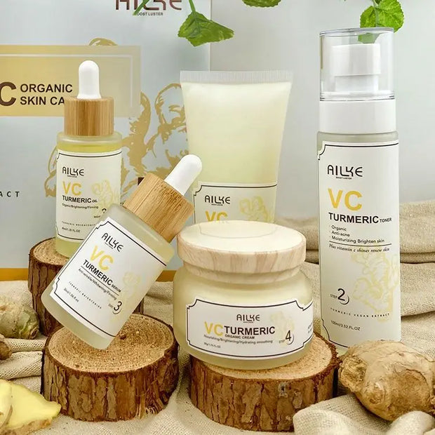 AILKE Turmeric Vitamin C Skin Care Set – Organic Anti-Acne, Whitening & Hydrating Korean Facial Products