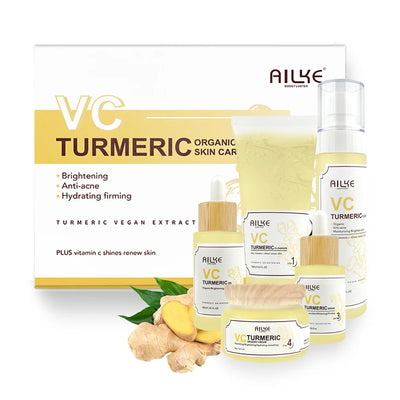 AILKE Turmeric Vitamin C Skin Care Set – Organic Anti-Acne, Whitening & Hydrating Korean Facial Products