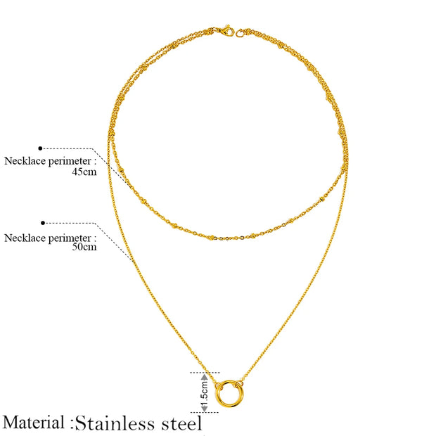 DOTIFI Stainless Steel Circle Pendant Necklace – Layered Bead Chain Choker, Trendy Fine Jewelry for Women