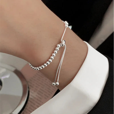 Sterling Silver Beaded Bracelet – Handmade Adjustable Jewelry