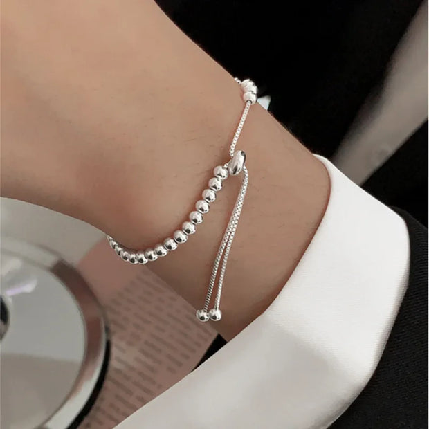 Sterling Silver Beaded Bracelet – Handmade Adjustable Jewelry