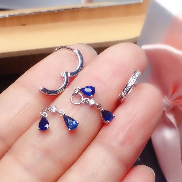 Light Luxury Silver Blue Crystal Drop Earrings – Elegant Water Drop Zircon Pendant Jewelry for Women