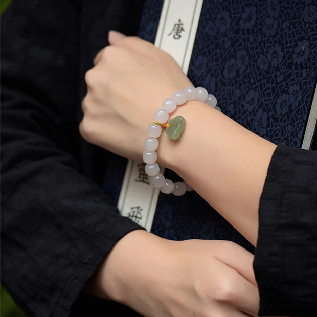 Pink Hand-Woven Rope Bracelet – Hetian Jade & Pearl Tassel Jewelry