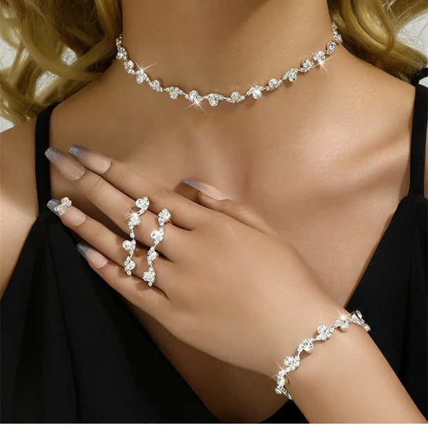 Bridal Crystal Jewelry Set – Choker Necklace, Earrings & Bracelet