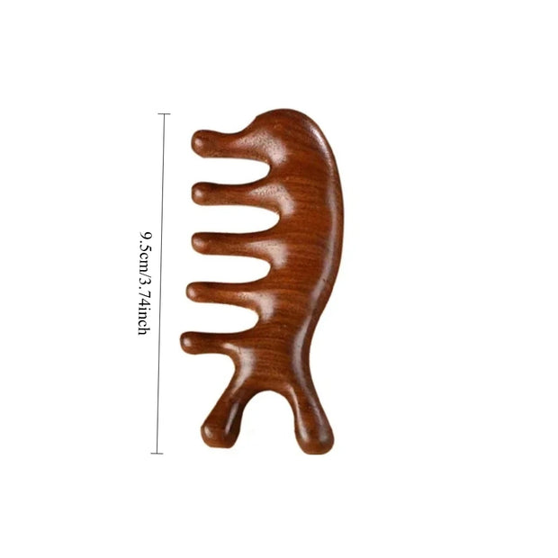 Sandalwood Massage Comb – Five-Tooth Whale Comb & Scalp Massager | Relaxing Hair & Body Wellness Tool