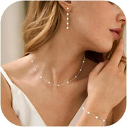 Elegant Gold Pearl Jewelry Set – Necklace, Earrings & Bracelet