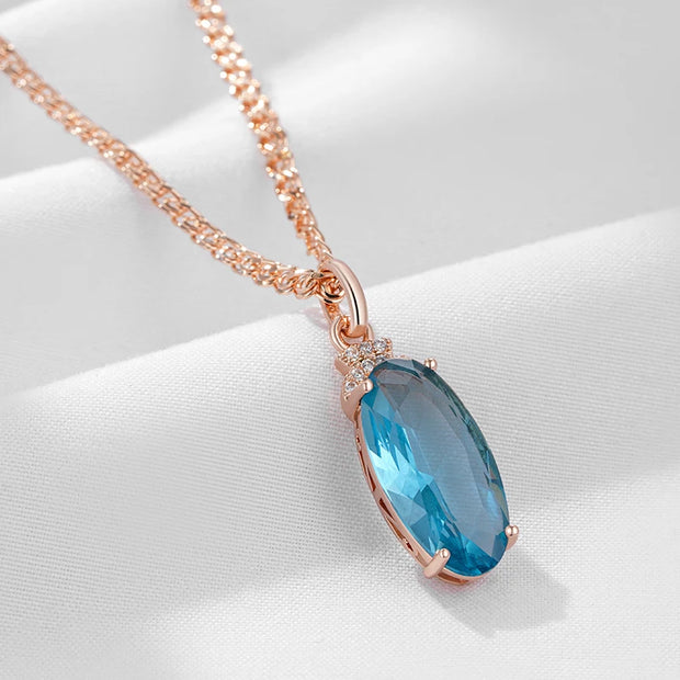 Luxury Oval Blue Zircon Necklace