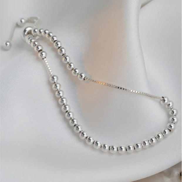 Sterling Silver Beaded Bracelet – Handmade Adjustable Jewelry