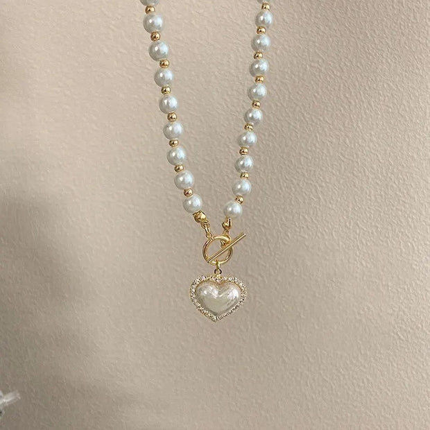 Elegant Pearl Heart  Necklace