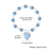 Women’s Beaded Heart Charm Bracelet – Natural Stone & Pearl Stretch Bangle