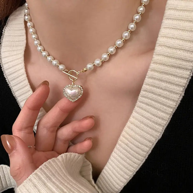 Elegant Pearl Heart  Necklace