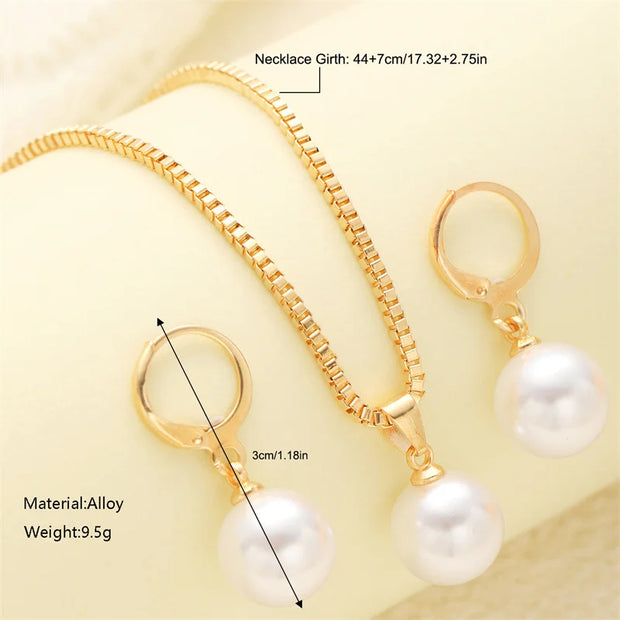 3-Piece Round Pearl Jewelry Set – Elegant Vintage Style for Women