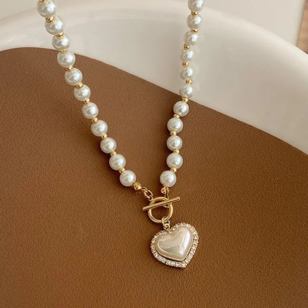 Elegant Pearl Heart  Necklace