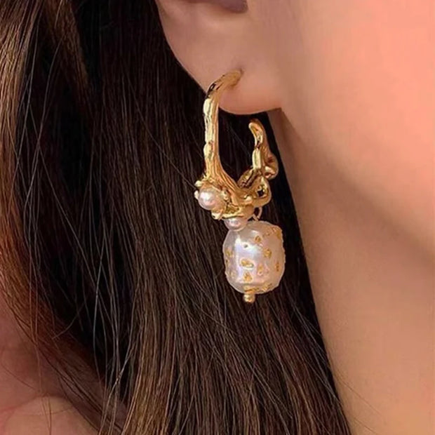 French Vintage Faux Pearl C-Design Earrings | Luxurious Drop Earrings for Women
